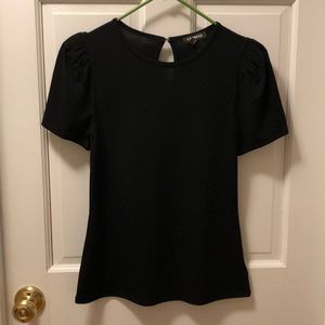 Express Black Crepe Top with Puff Sleeves